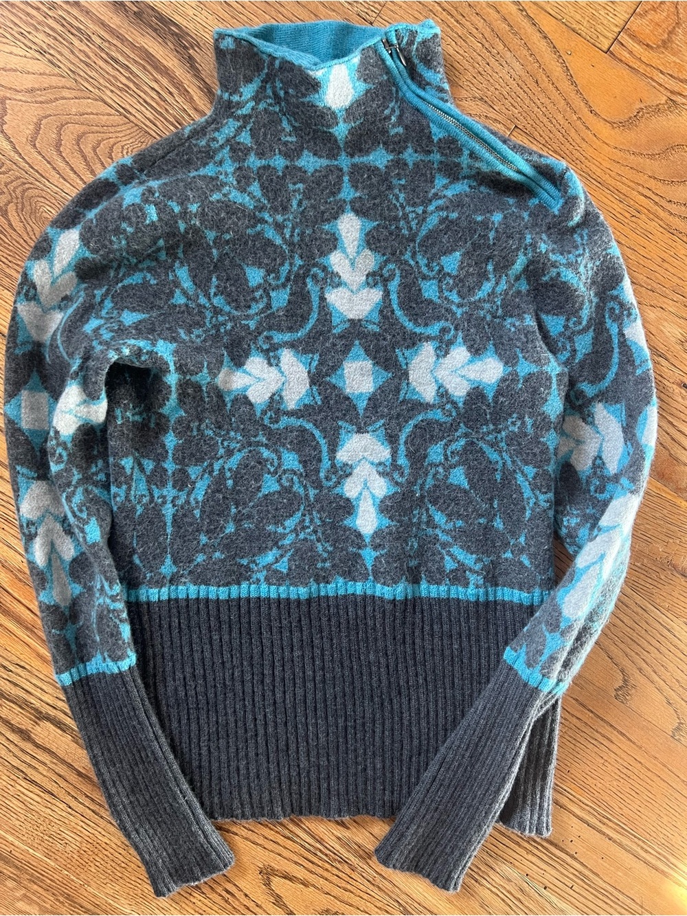 Krimson Klover Teal & Gray Patterned Half-Zip Sweater